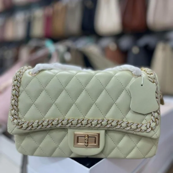 Luxury Quilted Rhinestone Chain Flap Bag
