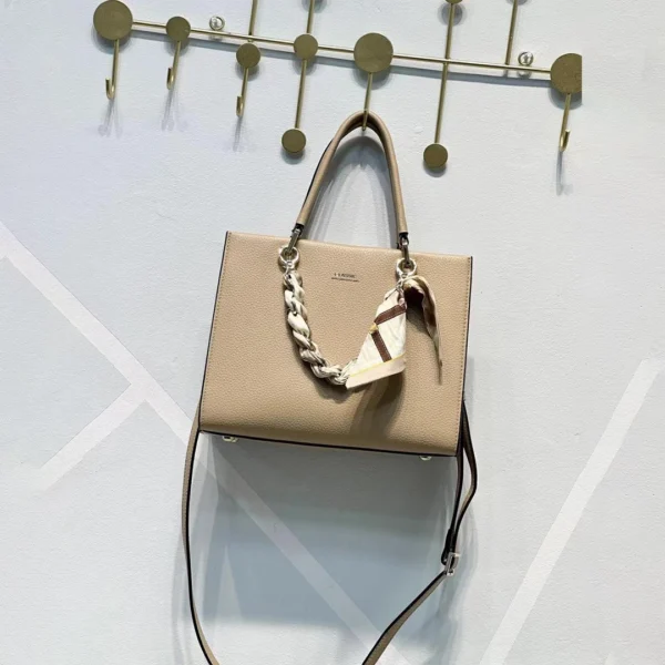 Classic Scarf-Accent Square Top-Handle Tote with detachable crossbody strap
