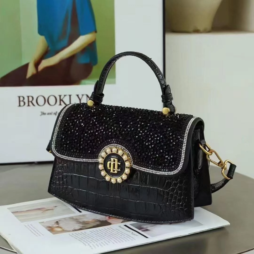 Chaina imported TD Pearl Emblem Rhinestone Croc Satchel